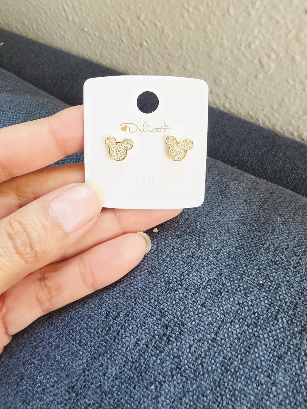 Pendientes de botón con forma de Mickey Mouse para niñas, Oro Laminado 14k
